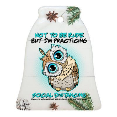 Funny Social Distancing Owl Meme Ceramic Bell Ornament