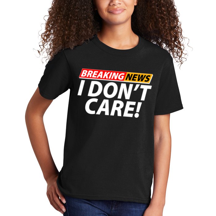 Funny Spoof Meme Breaking News I Don't Care Kids T-Shirt