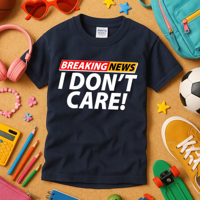 Funny Spoof Meme Breaking News I Don't Care Kids T-Shirt