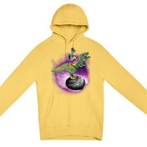 Funny Squirrel Riding T-Rex Space Galaxy Premium Pullover Hoodie