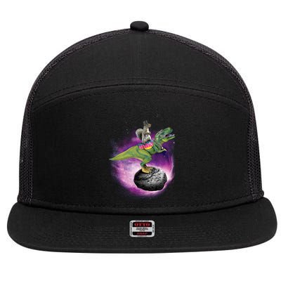 Funny Squirrel Riding T-Rex Space Galaxy 7 Panel Mesh Trucker Snapback Hat