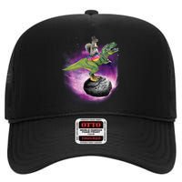 Funny Squirrel Riding T-Rex Space Galaxy High Crown Mesh Back Trucker Hat