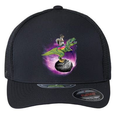 Funny Squirrel Riding T-Rex Space Galaxy Flexfit Unipanel Trucker Cap