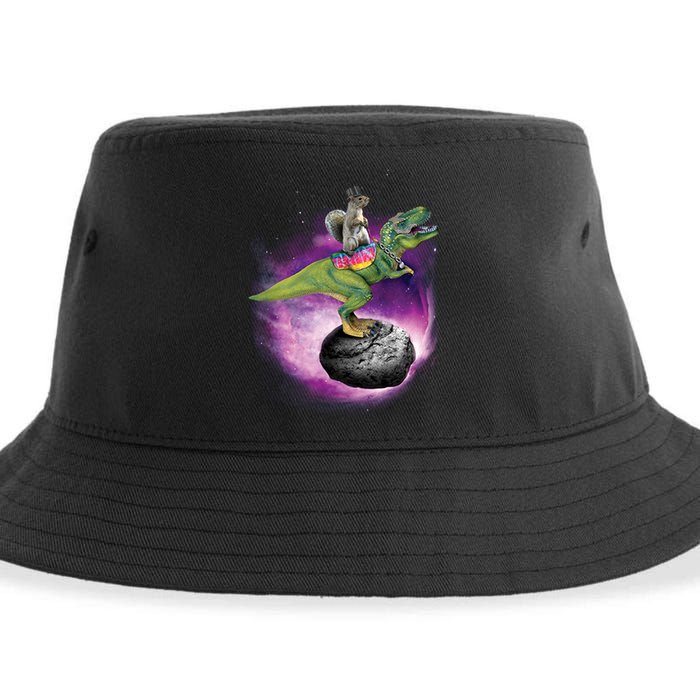 Funny Squirrel Riding T-Rex Space Galaxy Sustainable Bucket Hat