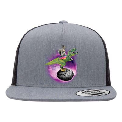 Funny Squirrel Riding T-Rex Space Galaxy Flat Bill Trucker Hat