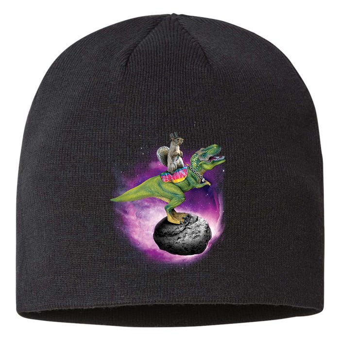 Funny Squirrel Riding T-Rex Space Galaxy Sustainable Beanie