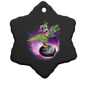 Funny Squirrel Riding T-Rex Space Galaxy Ceramic Star Ornament