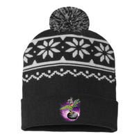 Funny Squirrel Riding T-Rex Space Galaxy USA-Made Snowflake Beanie