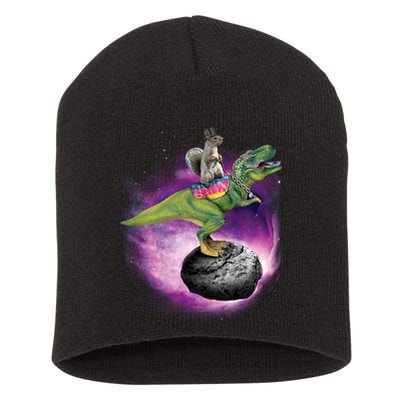 Funny Squirrel Riding T-Rex Space Galaxy Short Acrylic Beanie