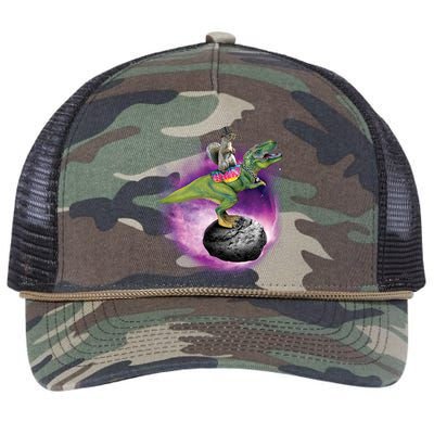 Funny Squirrel Riding T-Rex Space Galaxy Retro Rope Trucker Hat Cap