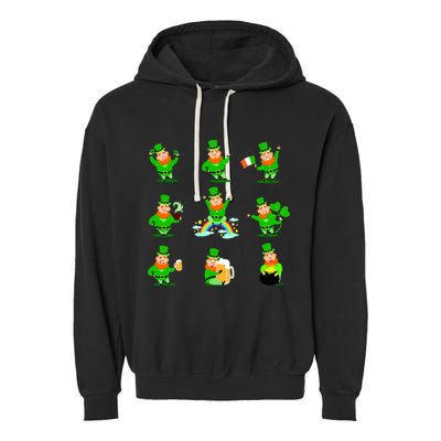 Funny St. Patrick's Day Shamrock Beer Leprechaun Emojis Garment-Dyed Fleece Hoodie