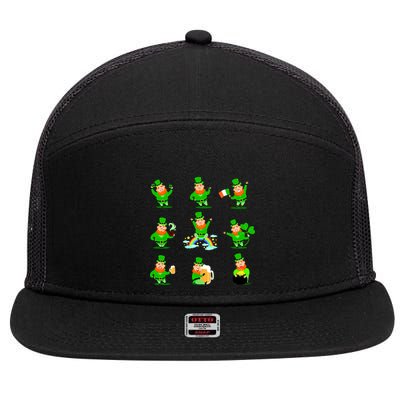 Funny St. Patrick's Day Shamrock Beer Leprechaun Emojis 7 Panel Mesh Trucker Snapback Hat
