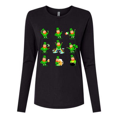 Funny St. Patrick's Day Shamrock Beer Leprechaun Emojis Womens Cotton Relaxed Long Sleeve T-Shirt