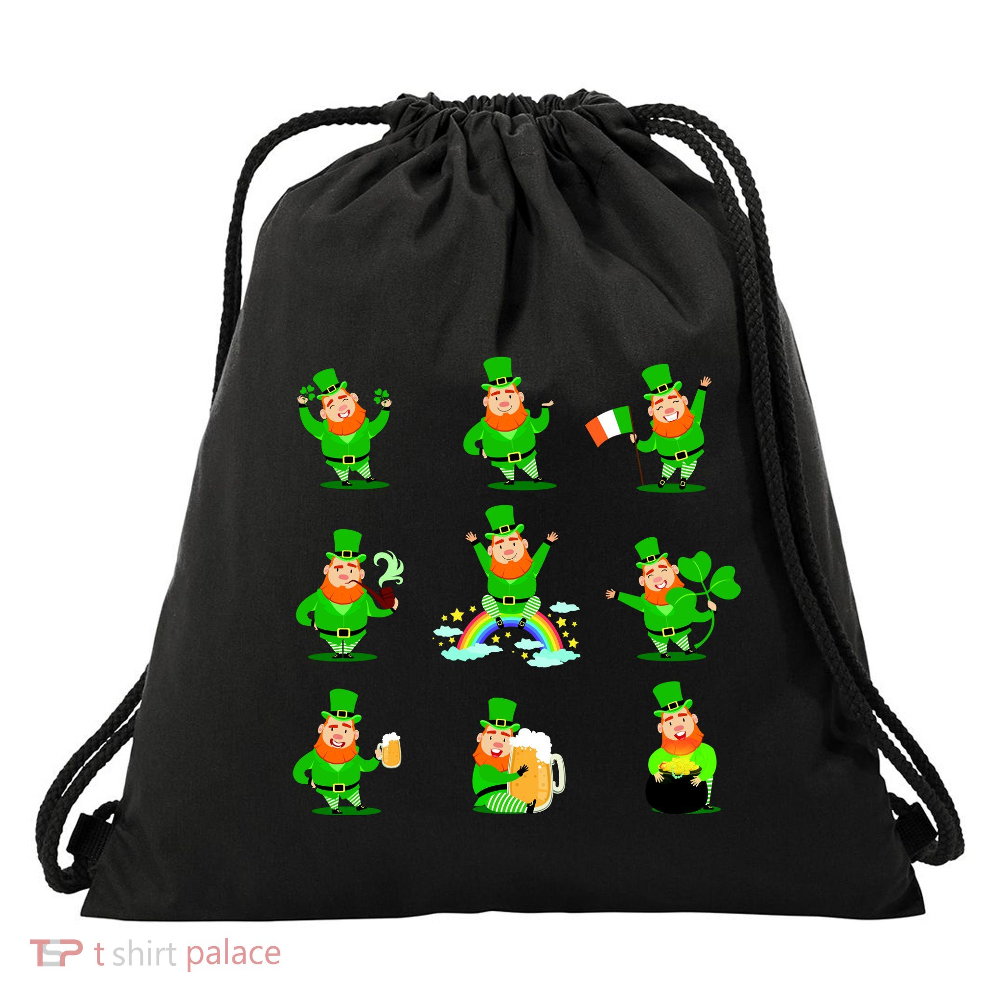 Funny St. Patrick's Day Shamrock Beer Leprechaun Emojis Drawstring Bag