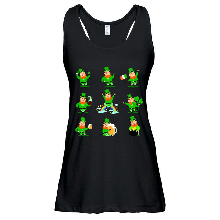 Funny St. Patrick's Day Shamrock Beer Leprechaun Emojis Ladies Essential Flowy Tank