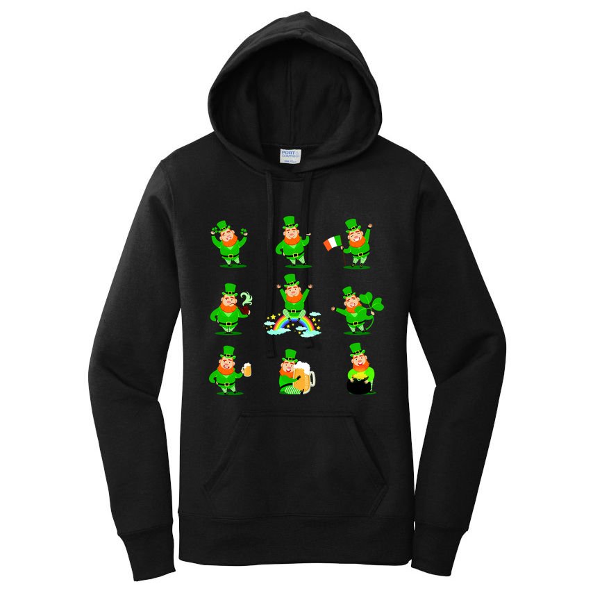 Funny St. Patrick's Day Shamrock Beer Leprechaun Emojis Women's Pullover Hoodie