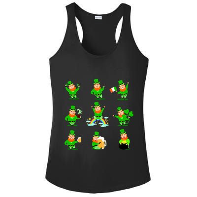 Funny St. Patrick's Day Shamrock Beer Leprechaun Emojis Ladies PosiCharge Competitor Racerback Tank