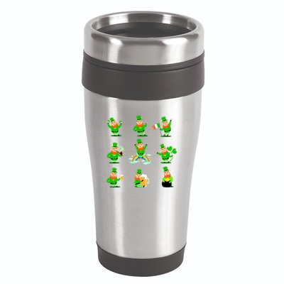 Funny St. Patrick's Day Shamrock Beer Leprechaun Emojis 16oz Travel Tumbler
