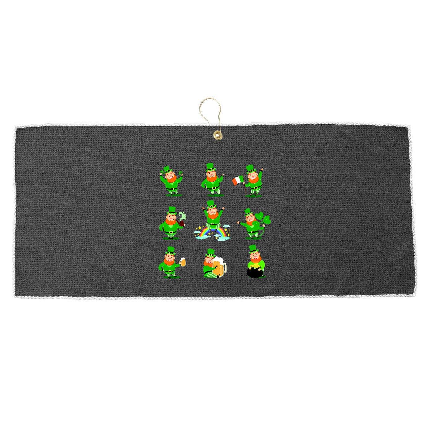 Funny St. Patrick's Day Shamrock Beer Leprechaun Emojis Large Microfiber Waffle Golf Towel