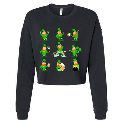 Funny St. Patrick's Day Shamrock Beer Leprechaun Emojis Cropped Pullover Crew