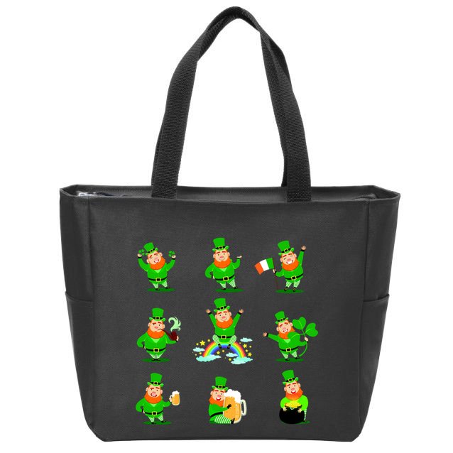 Funny St. Patrick's Day Shamrock Beer Leprechaun Emojis Zip Tote Bag