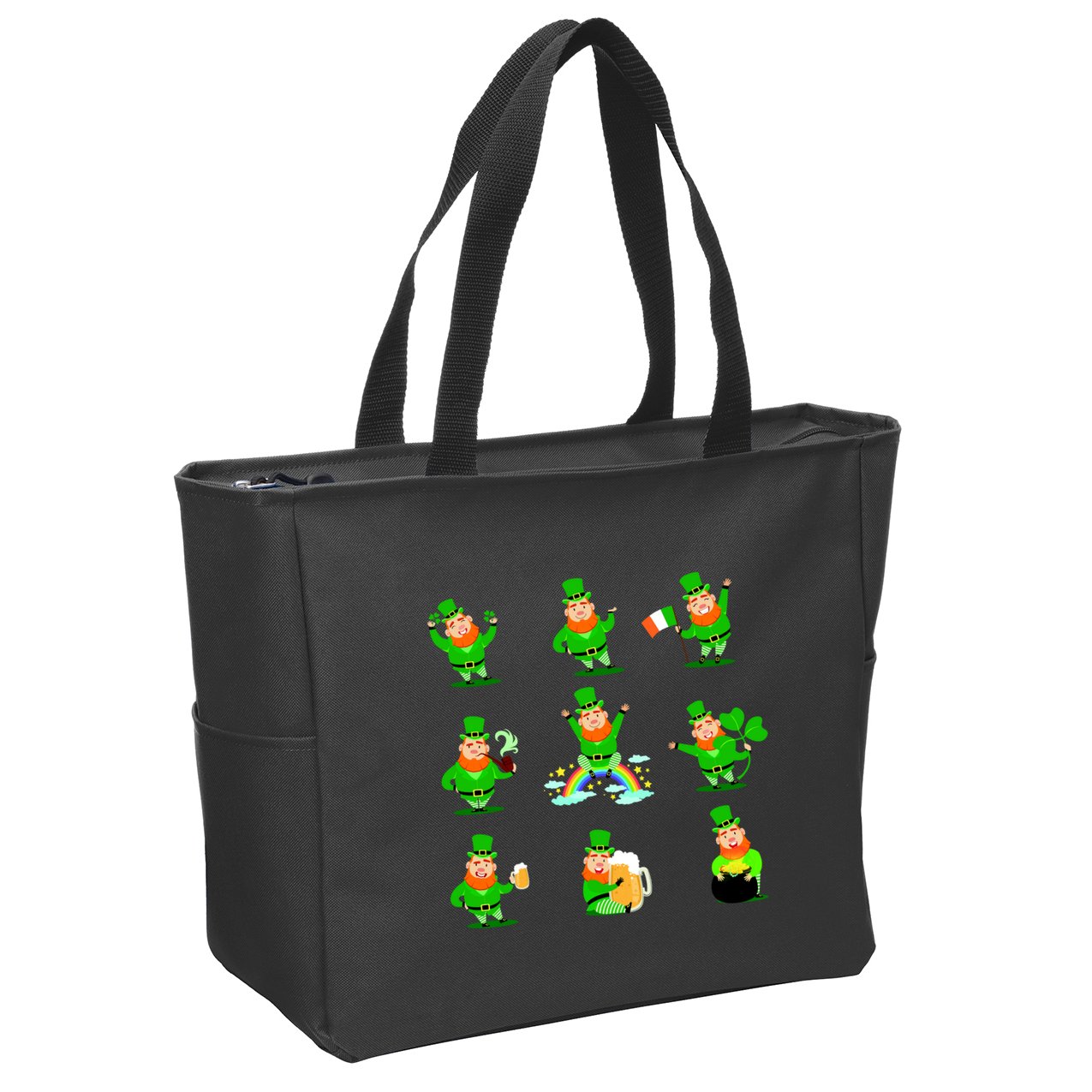 Funny St. Patrick's Day Shamrock Beer Leprechaun Emojis Zip Tote Bag