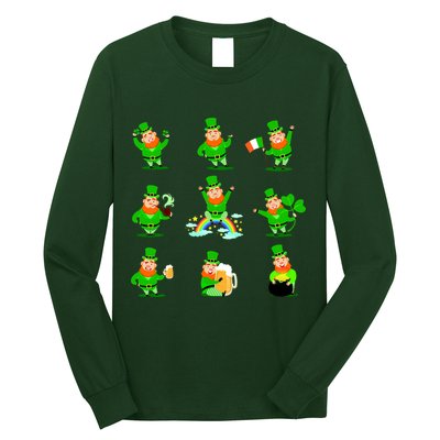 Funny St. Patrick's Day Shamrock Beer Leprechaun Emojis Long Sleeve Shirt
