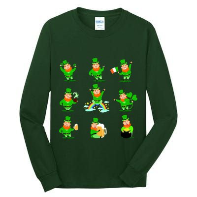 Funny St. Patrick's Day Shamrock Beer Leprechaun Emojis Tall Long Sleeve T-Shirt