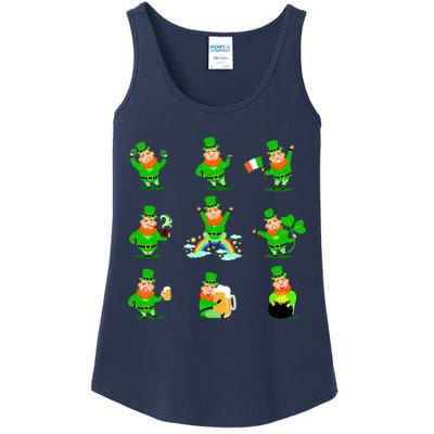 Funny St. Patrick's Day Shamrock Beer Leprechaun Emojis Ladies Essential Tank