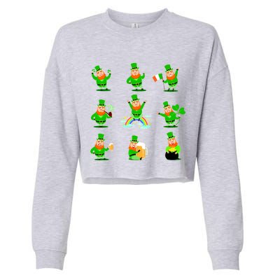 Funny St. Patrick's Day Shamrock Beer Leprechaun Emojis Cropped Pullover Crew