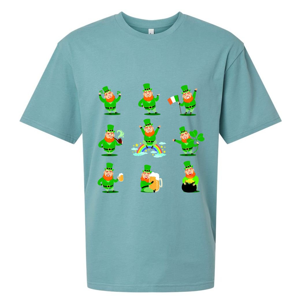 Funny St. Patrick's Day Shamrock Beer Leprechaun Emojis Sueded Cloud Jersey T-Shirt