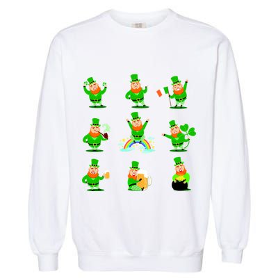 Funny St. Patrick's Day Shamrock Beer Leprechaun Emojis Garment-Dyed Sweatshirt