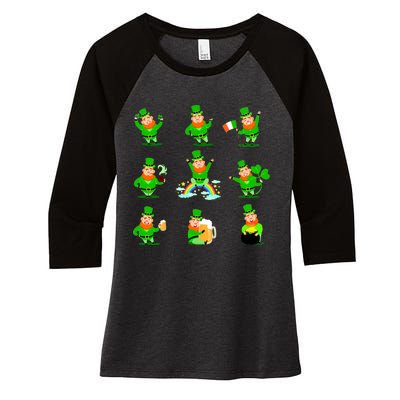 Funny St. Patrick's Day Shamrock Beer Leprechaun Emojis Women's Tri-Blend 3/4-Sleeve Raglan Shirt