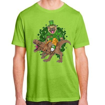 Funny St Patrick Pug On T-Rex Adult ChromaSoft Performance T-Shirt