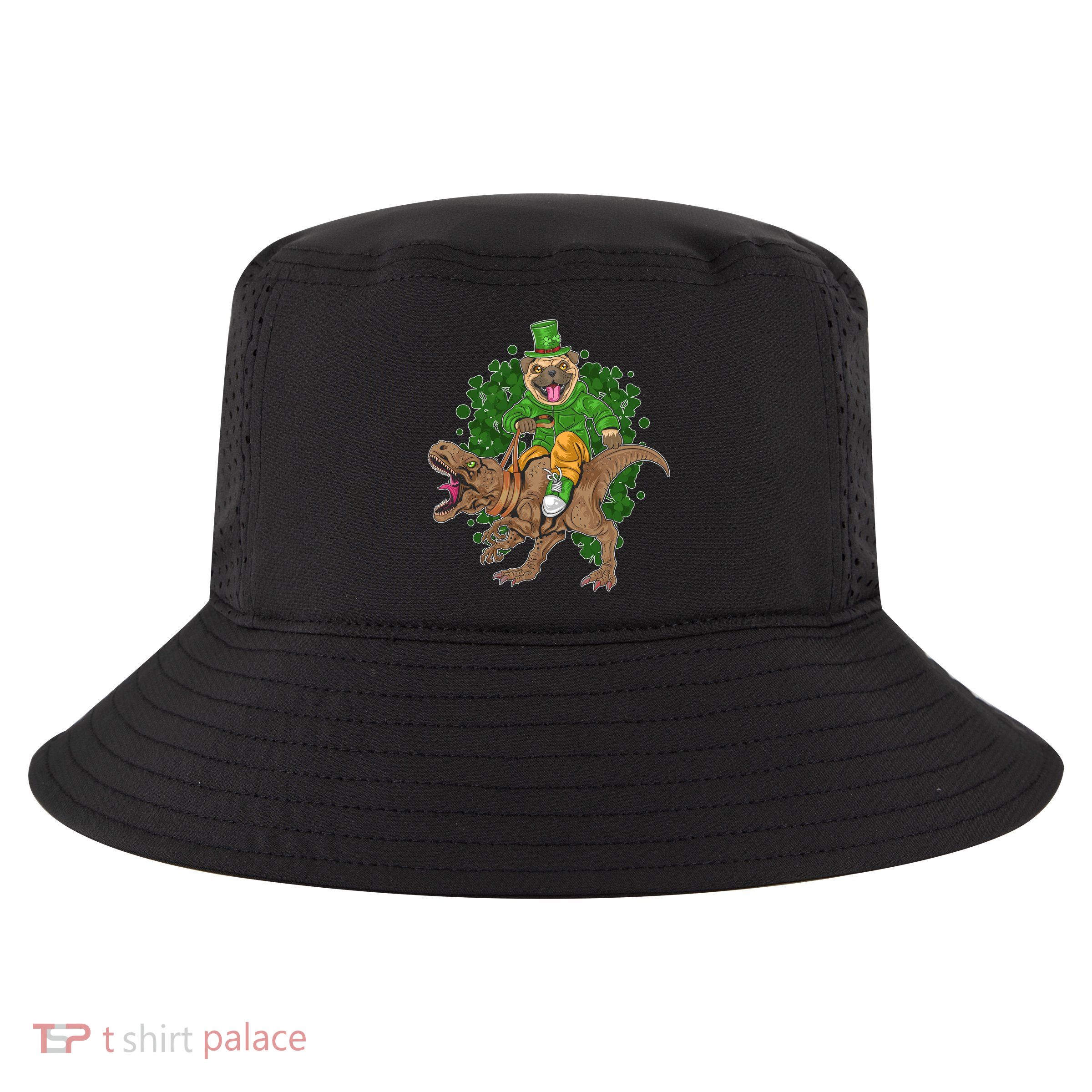 Funny St Patrick Pug On T-Rex Cool Comfort Performance Bucket Hat