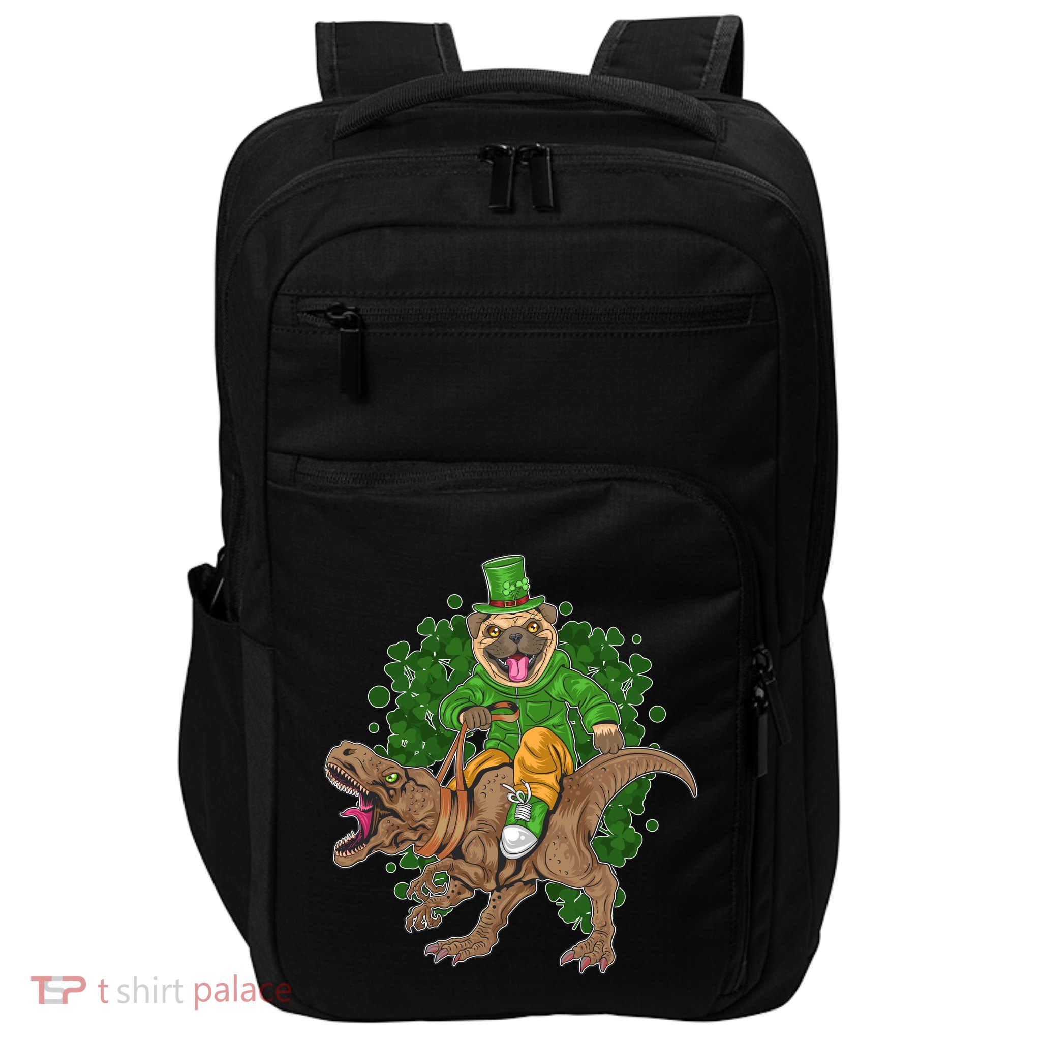Funny St Patrick Pug On T-Rex Impact Tech Backpack