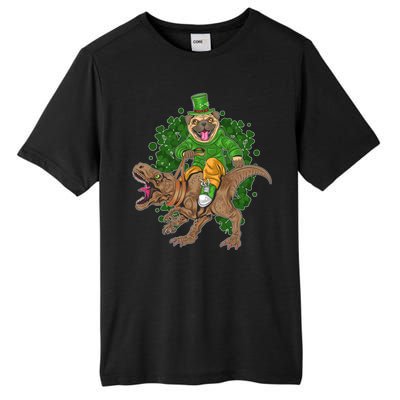 Funny St Patrick Pug On T-Rex Tall Fusion ChromaSoft Performance T-Shirt