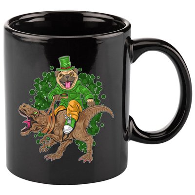 Funny St Patrick Pug On T-Rex 11oz C Handle Ceramic Mug