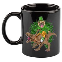 Funny St Patrick Pug On T-Rex 11oz C Handle Ceramic Mug