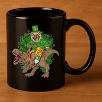 Funny St Patrick Pug On T-Rex 11oz C Handle Ceramic Mug