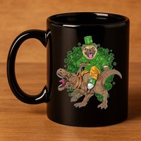 Funny St Patrick Pug On T-Rex 11oz C Handle Ceramic Mug