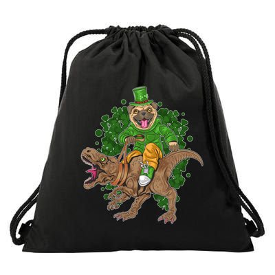 Funny St Patrick Pug On T-Rex Drawstring Bag