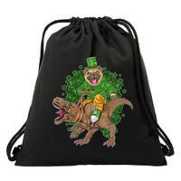 Funny St Patrick Pug On T-Rex Drawstring Bag