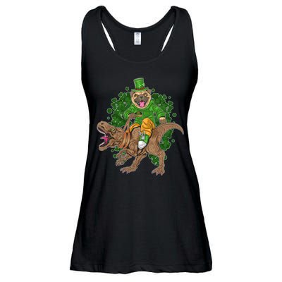 Funny St Patrick Pug On T-Rex Ladies Essential Flowy Tank