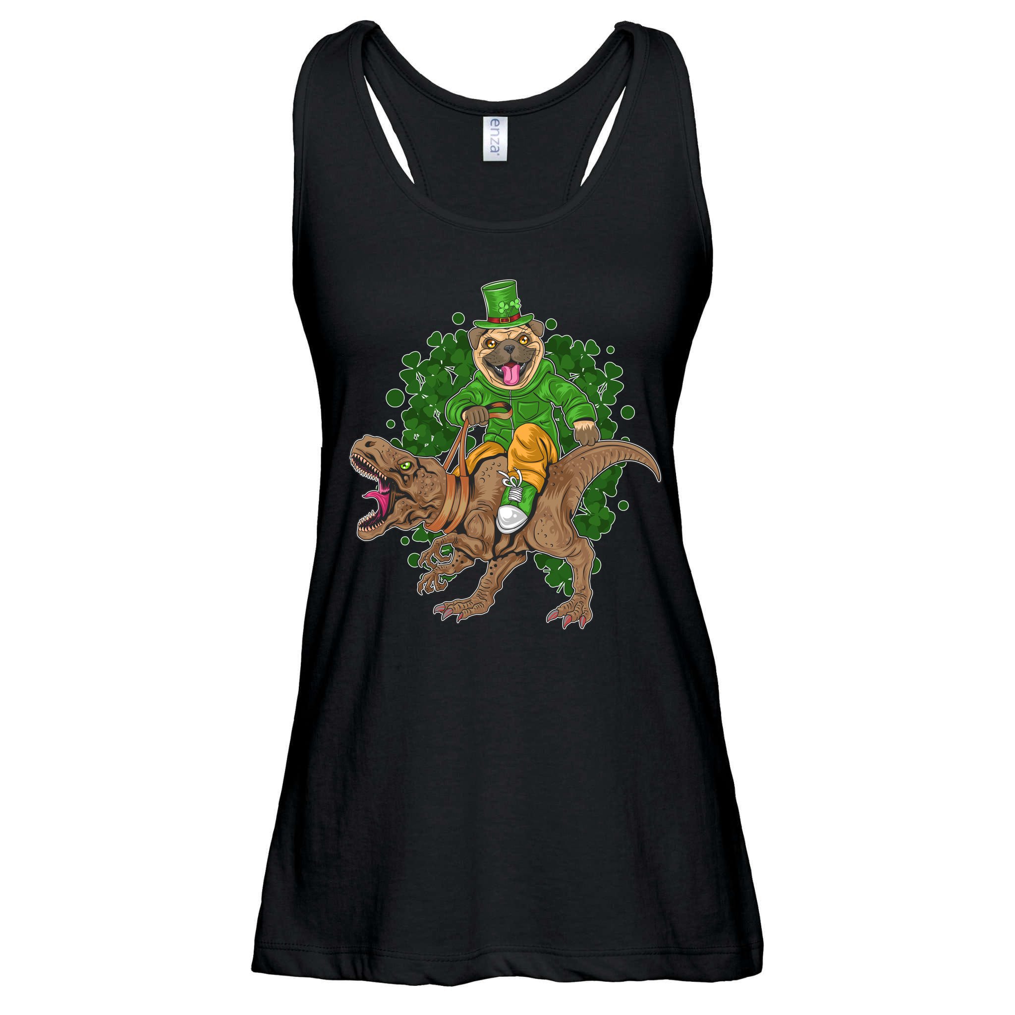 Funny St Patrick Pug On T-Rex Ladies Essential Flowy Tank