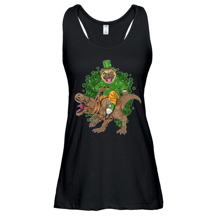Funny St Patrick Pug On T-Rex Ladies Essential Flowy Tank