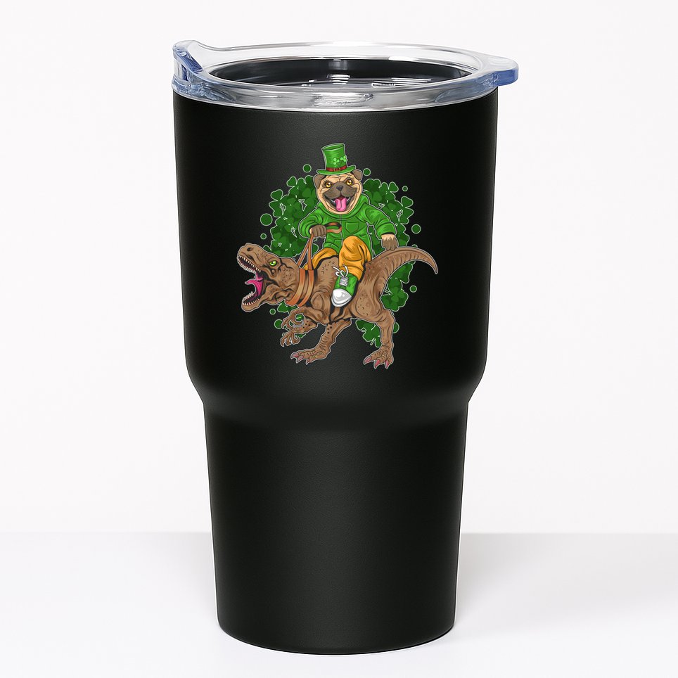 Funny St Patrick Pug On T-Rex Tumbler