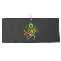 Funny St Patrick Pug On T-Rex Large Microfiber Waffle Golf Towel
