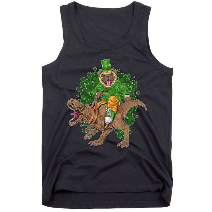 Funny St Patrick Pug On T-Rex Tank Top