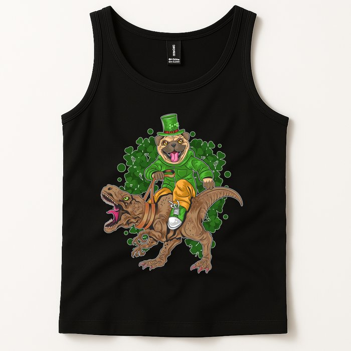 Funny St Patrick Pug On T-Rex Tank Top